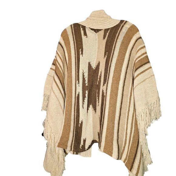 Ralph Lauren Neutral Aztec Southwest Western Wool Blend Poncho Cardigan Size L - Picture 10 of 12